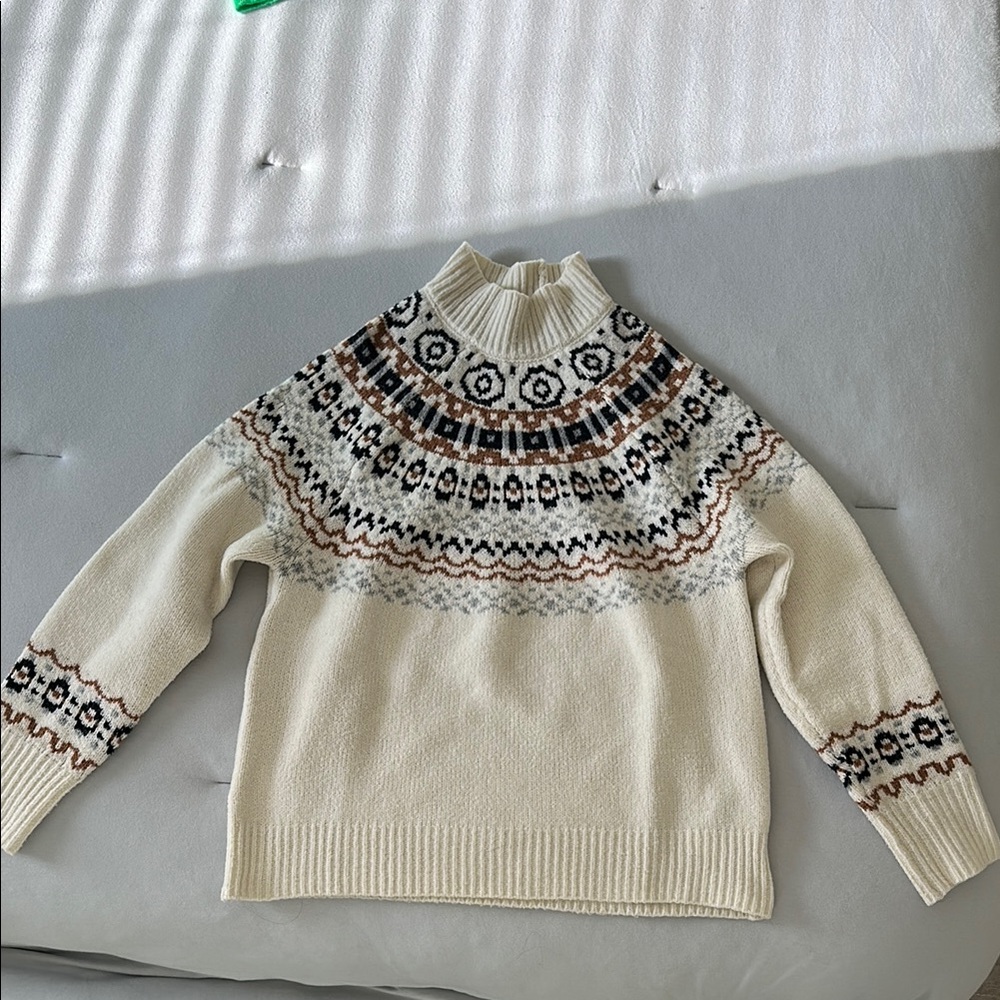 Cupcakes & Cashmere Cream and Brown Cowl Neck Sweater